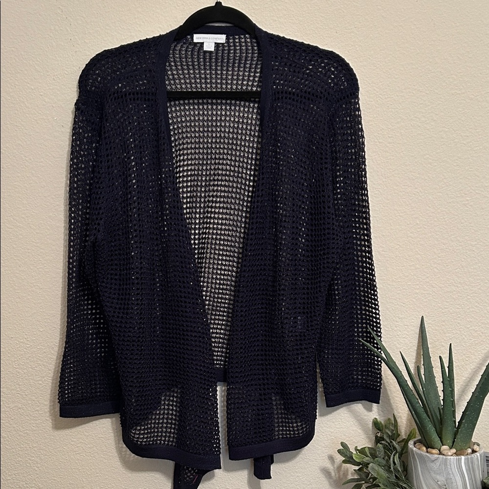 New York & Company Dark Blue Open-Knit Cardigan